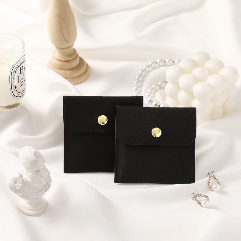 Handmade 40pcs Black Microfiber Jewelry Pouch Button Bag 8 x 8cm, Jewelry Packaging Bag Luxury Small Favor Bags Jewelry Gift Bags for Earrings Necklaces Bracelet Ring - Image 4
